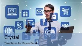  Presentation with trading online - Theme having cybersecurity - businessman in online trading background and a  colored foreground