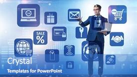  Presentation with trading online - Slides enhanced with cybersecurity - businessman in online trading background and a teal colored foreground