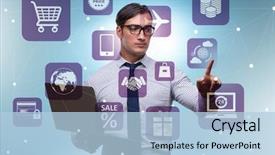  Presentation with trading online - Slide set consisting of cybersecurity - businessman in online trading background and a  colored foreground