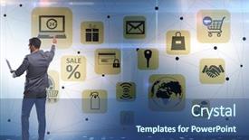  Presentation with trading online - Colorful slide set enhanced with cybersecurity - businessman in online trading backdrop and a  colored foreground