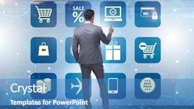  Presentation with trading online - Colorful slide set enhanced with cybersecurity - businessman in online trading backdrop and a  colored foreground