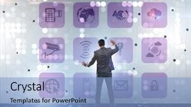  Presentation with trading online - Presentation theme consisting of cybersecurity - businessman in online trading background and a  colored foreground