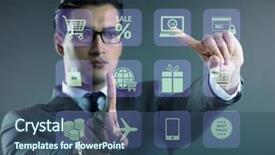  Presentation with trading online - Slide deck enhanced with cybersecurity - businessman in online trading background and a  colored foreground