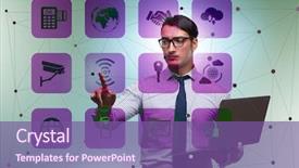  Presentation with trading online - Presentation theme with cybersecurity - businessman in online trading background and a violet colored foreground
