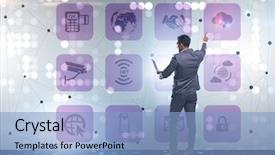  Presentation with trading online - Colorful PPT layouts enhanced with cybersecurity - businessman in online trading backdrop and a light blue colored foreground