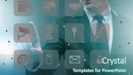  Presentation with trading online - PPT theme enhanced with cybersecurity - businessman in online trading background and a ocean colored foreground