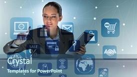  Presentation with trading online - Beautiful PPT layouts featuring cybersecurity - businesswoman in online trading backdrop and a ocean colored foreground