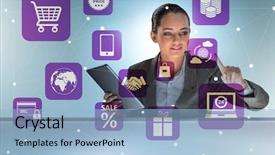  Presentation with trading online - Beautiful PPT layouts featuring cybersecurity - businesswoman in online trading backdrop and a light blue colored foreground