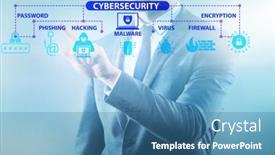  Presentation with cybersecurity - Cool new PPT theme with cybersecurity-concept-with-businessman-pressing backdrop and a teal colored foreground