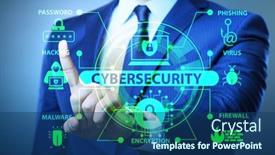  Presentation with cybersecurity - Colorful presentation design enhanced with cybersecurity-concept-with-businessman-pressing backdrop and a ocean colored foreground