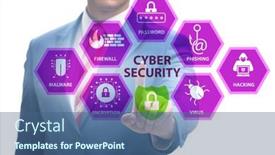  Presentation with cybersecurity - Beautiful PPT layouts featuring cybersecurity-concept-with-businessman-pressing backdrop and a ocean colored foreground