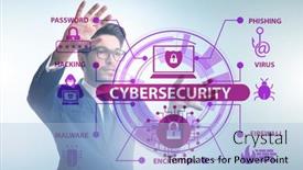  Presentation with cybersecurity - Audience pleasing presentation theme consisting of cybersecurity-concept-with-businessman-pressing backdrop and a light blue colored foreground