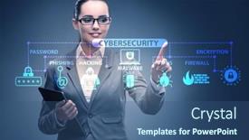  Presentation with cybersecurity - Slides having cybersecurity-concept-with-businesswoman-pressing background and a ocean colored foreground