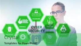  Presentation with cybersecurity - Slide deck featuring cybersecurity-concept-with-businesswoman-pressing background and a seafoam green colored foreground