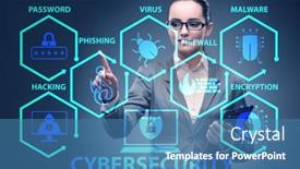  Presentation with cybersecurity - Theme having cybersecurity-concept-with-businesswoman-pressing background and a teal colored foreground