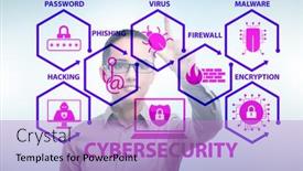  Presentation with cybersecurity - PPT theme enhanced with cybersecurity-concept-with-businesswoman-pressing background and a lilac colored foreground