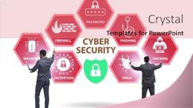  Presentation with cybersecurity - Colorful presentation design enhanced with cybersecurity-concept-with-key-elements backdrop and a coral colored foreground