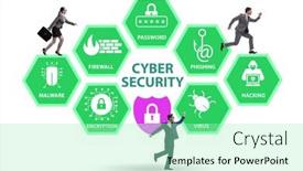  Presentation with cybersecurity - PPT theme featuring cybersecurity-concept-with-key-elements background and a mint green colored foreground
