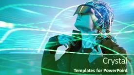  Presentation with wires - Cool new slide set with cyborg biological human robot backdrop and a forest green colored foreground