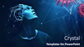  Presentation with molecules - Colorful slide deck enhanced with cyborg-man-looks backdrop and a navy blue colored foreground