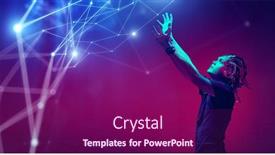  Presentation with human robot hands - Presentation theme featuring alien - cyborg raised his hands background and a violet colored foreground