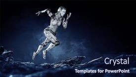  Presentation with silver - Colorful PPT theme enhanced with cyborg-silver-running-woman-mixed backdrop and a navy blue colored foreground