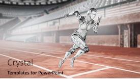  Presentation with silver - PPT theme enhanced with cyborg-silver-running-woman-mixed background and a coral colored foreground