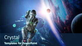  Presentation with running - Beautiful PPT layouts featuring cyborg-silver-running-woman-mixed backdrop and a ocean colored foreground