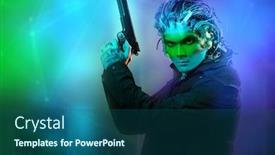  Presentation with computer games - Slide set having cyborg warrior with a gun world of the future computer games immersion in virtual reality background and a ocean colored foreground