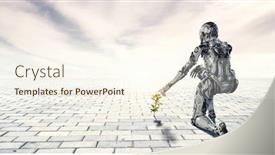  Presentation with creation - Audience pleasing slide deck consisting of cyborg woman as concept of creation mixed media backdrop and a cream colored foreground