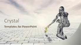  Presentation with creation - Theme with cyborg-woman-as-concept background and a sky blue colored foreground