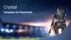  Presentation with creation - Slide set consisting of cyborg-woman-as-concept background and a navy blue colored foreground