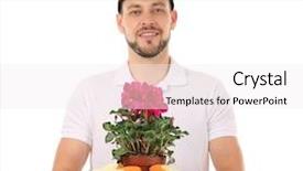  Presentation with house building plans - Cool new slide deck with cyclamen - male florist holding house plant backdrop and a white colored foreground