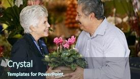  Presentation with plant - Presentation design having cyclamen - senior man buying plant background and a wine colored foreground