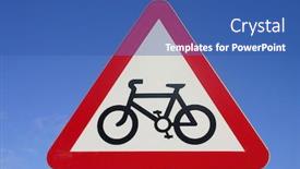  Presentation with sky blue - Presentation theme enhanced with carbon neutral - cycle route ahead warning sign background and a ocean colored foreground