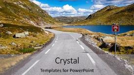  Presentation with route - Slide set featuring cycle route roadsign on scenic background and a light gray colored foreground