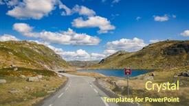  Presentation with route - Amazing slides having cycle route roadsign on scenic backdrop and a violet colored foreground