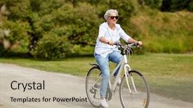  Presentation with old age - Slide deck consisting of cycle time - active old age people background and a mint green colored foreground