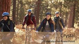  Presentation with friends - Slide deck enhanced with cycle time - group friends in helmets riding background and a coral colored foreground