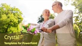  Presentation with old couple walking - Cool new theme with cycle time - old age people and lifestyle backdrop and a tawny brown colored foreground