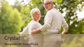  Presentation with old age - Beautiful theme featuring cycle time - old age people and lifestyle backdrop and a coral colored foreground