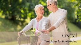  Presentation with old age - Theme with cycle time - old age people and lifestyle background and a coral colored foreground