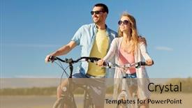  Presentation with bicycles - Cool new presentation design with cycle time - people leisure and lifestyle concept backdrop and a coral colored foreground
