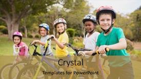  Presentation with park - Cool new presentation theme with cycle time - smiling children posing with bikes backdrop and a gold colored foreground