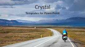  Presentation with iceland - Audience pleasing theme consisting of cycle tourist on a road backdrop and a  colored foreground