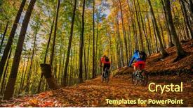  Presentation with biking - Amazing slide set having cycle trail in autumn forest backdrop and a tawny brown colored foreground
