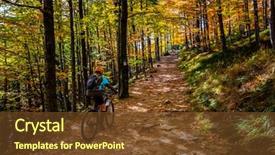  Presentation with biking - Audience pleasing presentation theme consisting of cycle trail in autumn forest backdrop and a tawny brown colored foreground