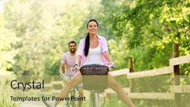  Presentation with bicycles - PPT theme having cycles at summer park background and a yellow colored foreground