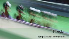  Presentation with cycling - Beautiful slide set featuring cycleteam - motion blur of track cycling backdrop and a seafoam green colored foreground