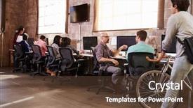  Presentation with work design - Audience pleasing theme consisting of cycleteam - people arriving for work backdrop and a tawny brown colored foreground
